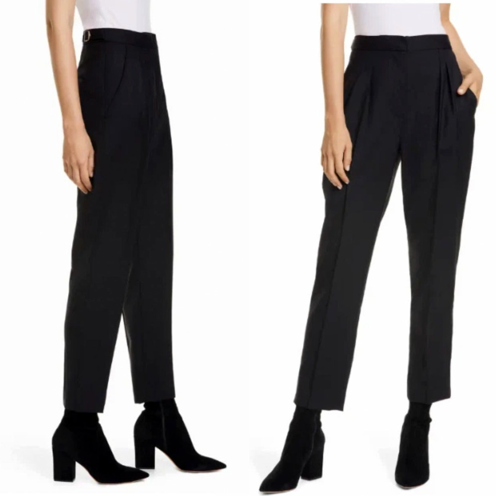 NWT! Nili Lotan 8 Lia $595 Stretch Wool Dress Pants Pleated Waist Crop Black